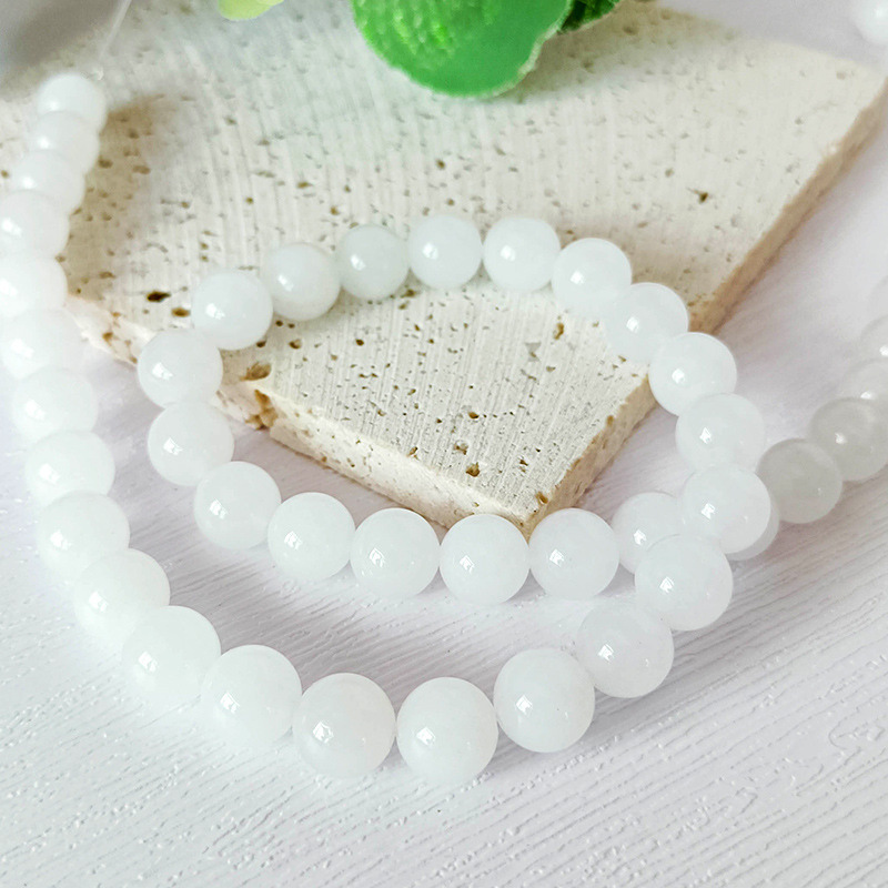 Factory Price Natural White Jade Stone Round 8mm Beads Line For Making Jewellry 