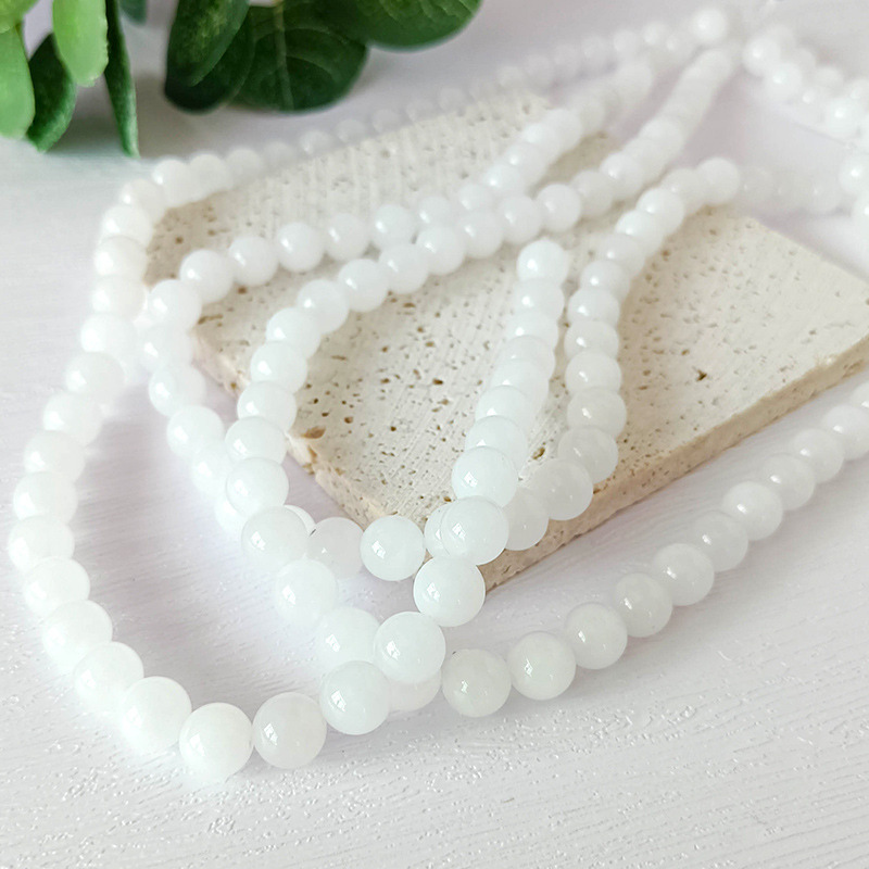 Factory Price Natural White Jade Stone Round 8mm Beads Line For Making Jewellry 