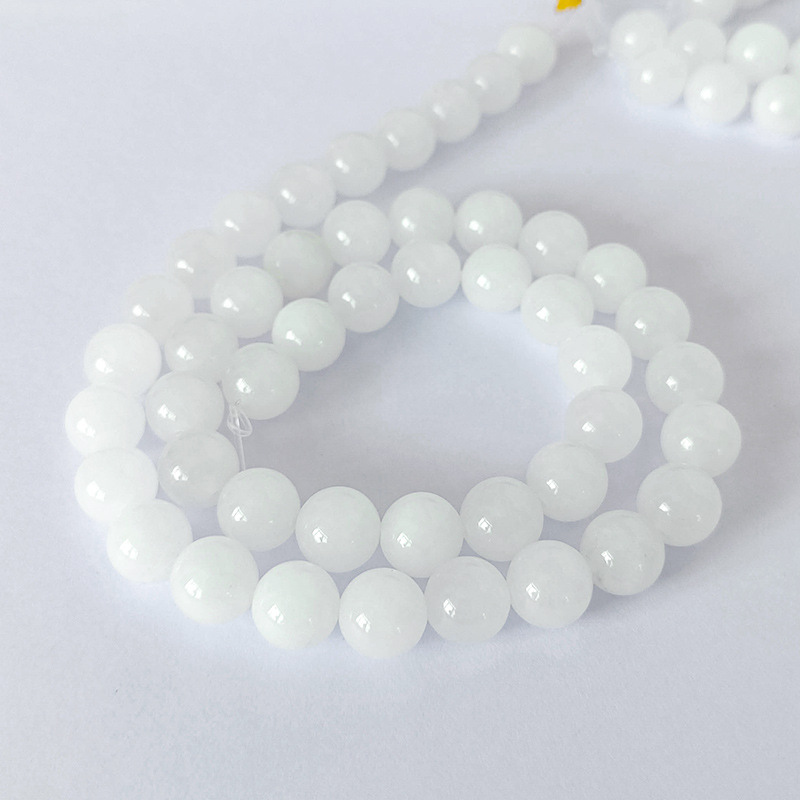Factory Price Natural White Jade Stone Round 8mm Beads Line For Making Jewellry 