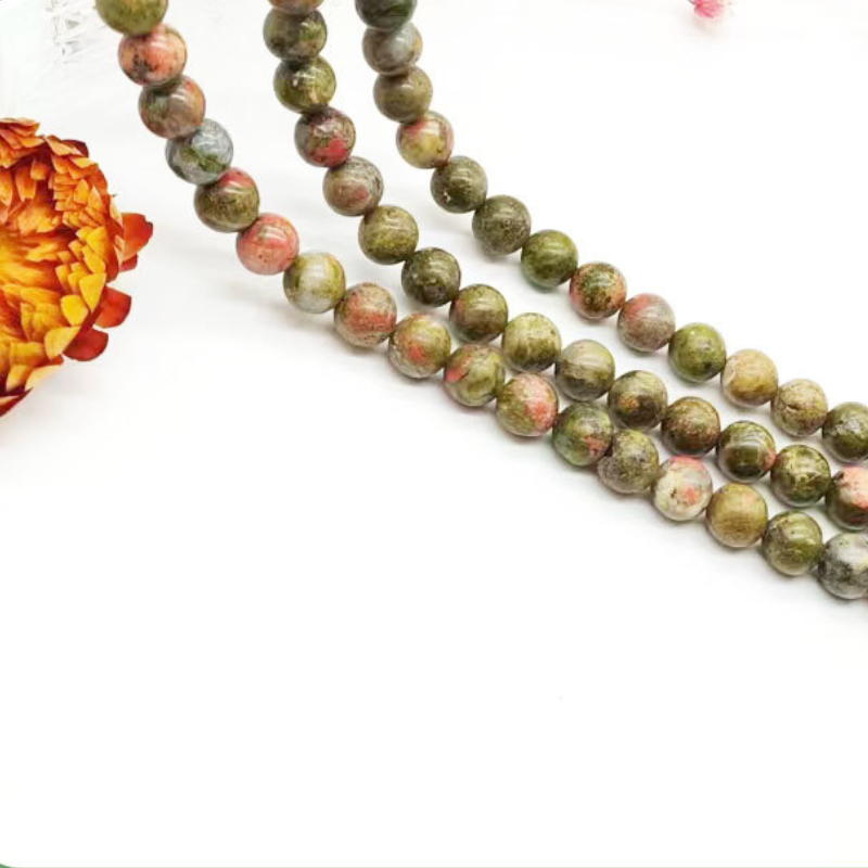 Natural Round Unakite Stone Beading Loose Gemstone DIY Charm Smooth Beads for Bracelet Necklace 