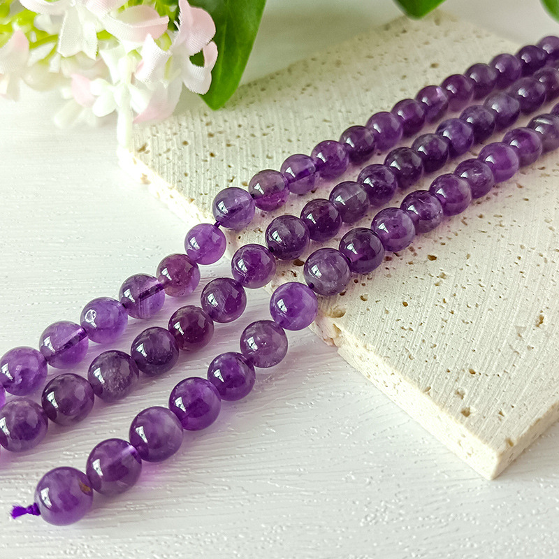 Natural Amethyst Gemstone Beads Round Shape Smooth Beads Amethyst Bead Necklace Bracelet For Jewelry