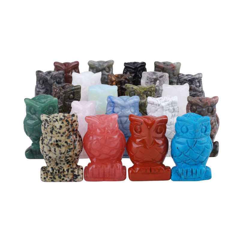 Natural Stone Crystal Carving Animal Figurine Delicate Crystal Night Owl Gemstone for Home Decor