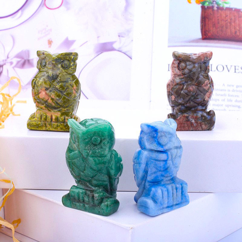 Natural Stone Crystal Carving Animal Figurine Delicate Crystal Night Owl Gemstone for Home Decor