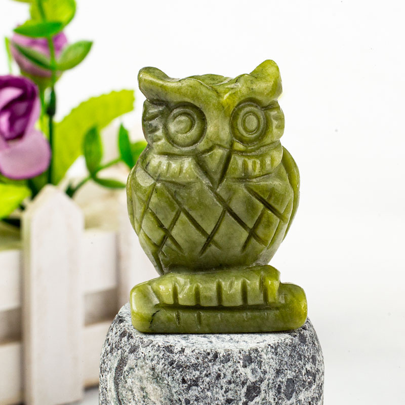 Natural Stone Crystal Carving Animal Figurine Delicate Crystal Night Owl Gemstone for Home Decor