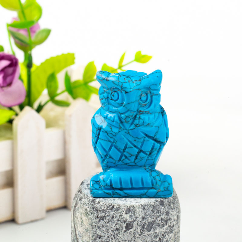 Natural Stone Crystal Carving Animal Figurine Delicate Crystal Night Owl Gemstone for Home Decor