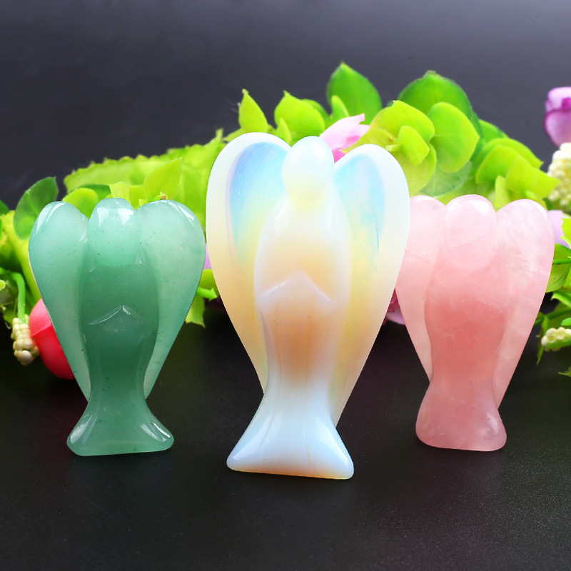 Natural Crystal Stone Hand Carved 1.5 or 2 Inch Clear Quartz Angle Rose Quartz Angle For Decoration
