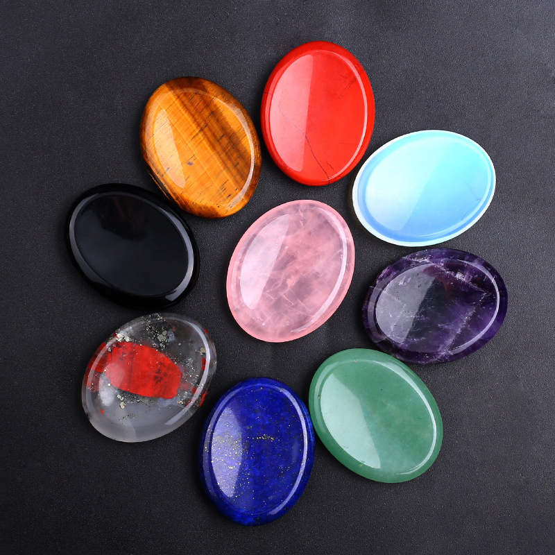 Assorted Colors Natural Crystal Gemstone Worry Stone Thump Massage Scraping Jade Healing Energy