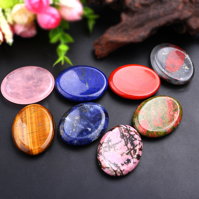 Assorted Colors Natural Crystal Gemstone Worry Stone Thump Massage Scraping Jade Healing Energy