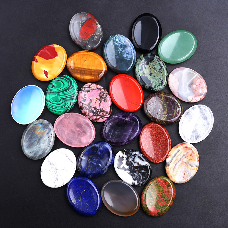 Assorted Colors Natural Crystal Gemstone Worry Stone Thump Massage Scraping Jade Healing Energy