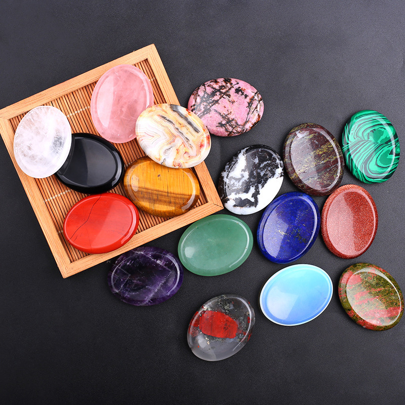 Assorted Colors Natural Crystal Gemstone Worry Stone Thump Massage Scraping Jade Healing Energy