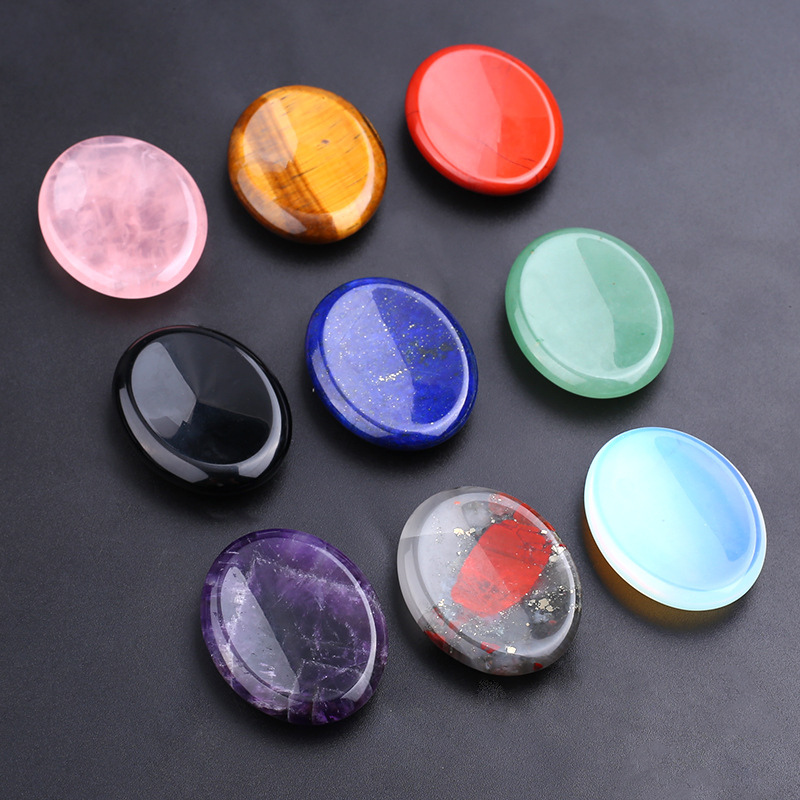 Assorted Colors Natural Crystal Gemstone Worry Stone Thump Massage Scraping Jade Healing Energy