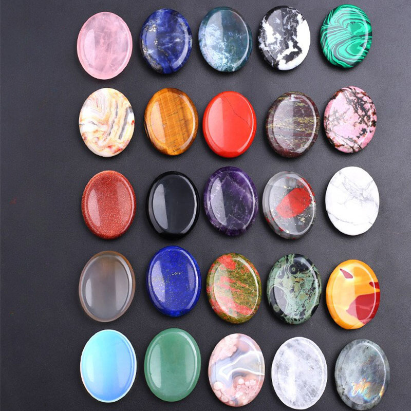 Assorted Colors Natural Crystal Gemstone Worry Stone Thump Massage Scraping Jade Healing Energy